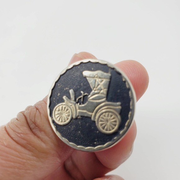 Vintage Old Modern Car Automobile Round Metal Cufflinks Set of 2 - Picture 1 of 8